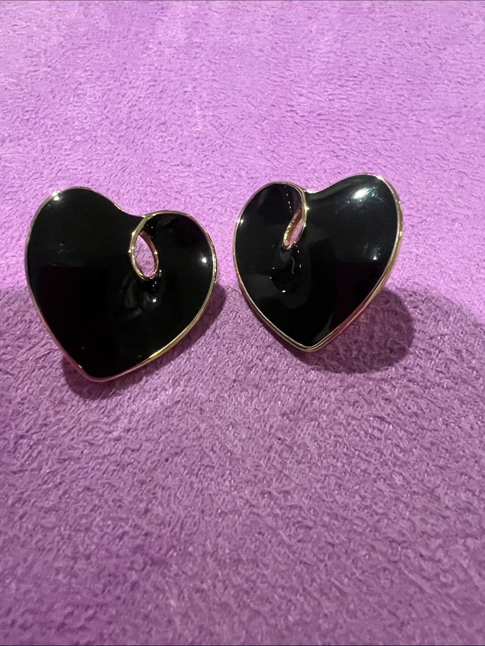 B#99-Heart-Shaped Black Enamel Earrings - Women Jewelry